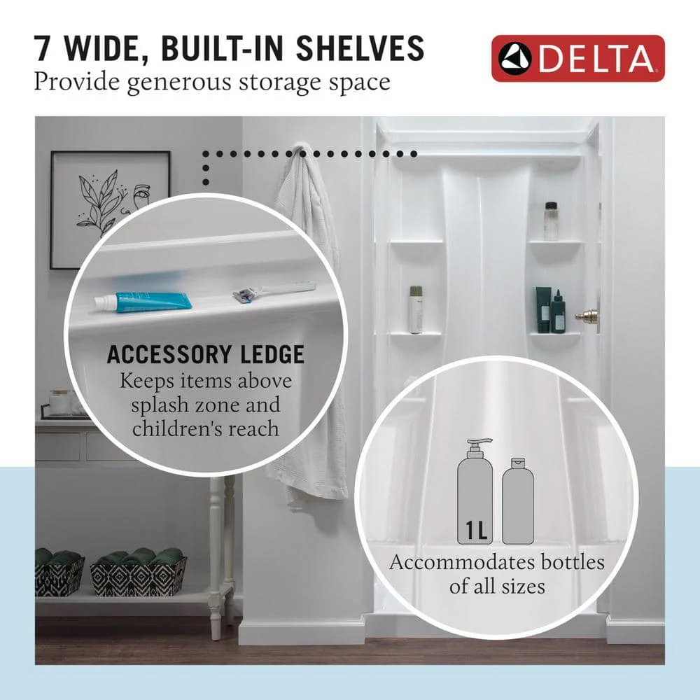 Delta Classic 500 60 in. x 30 in. Alcove Left-Drain Bathtub and 3-Piece Wall Surrounds, High Gloss White - Image 6