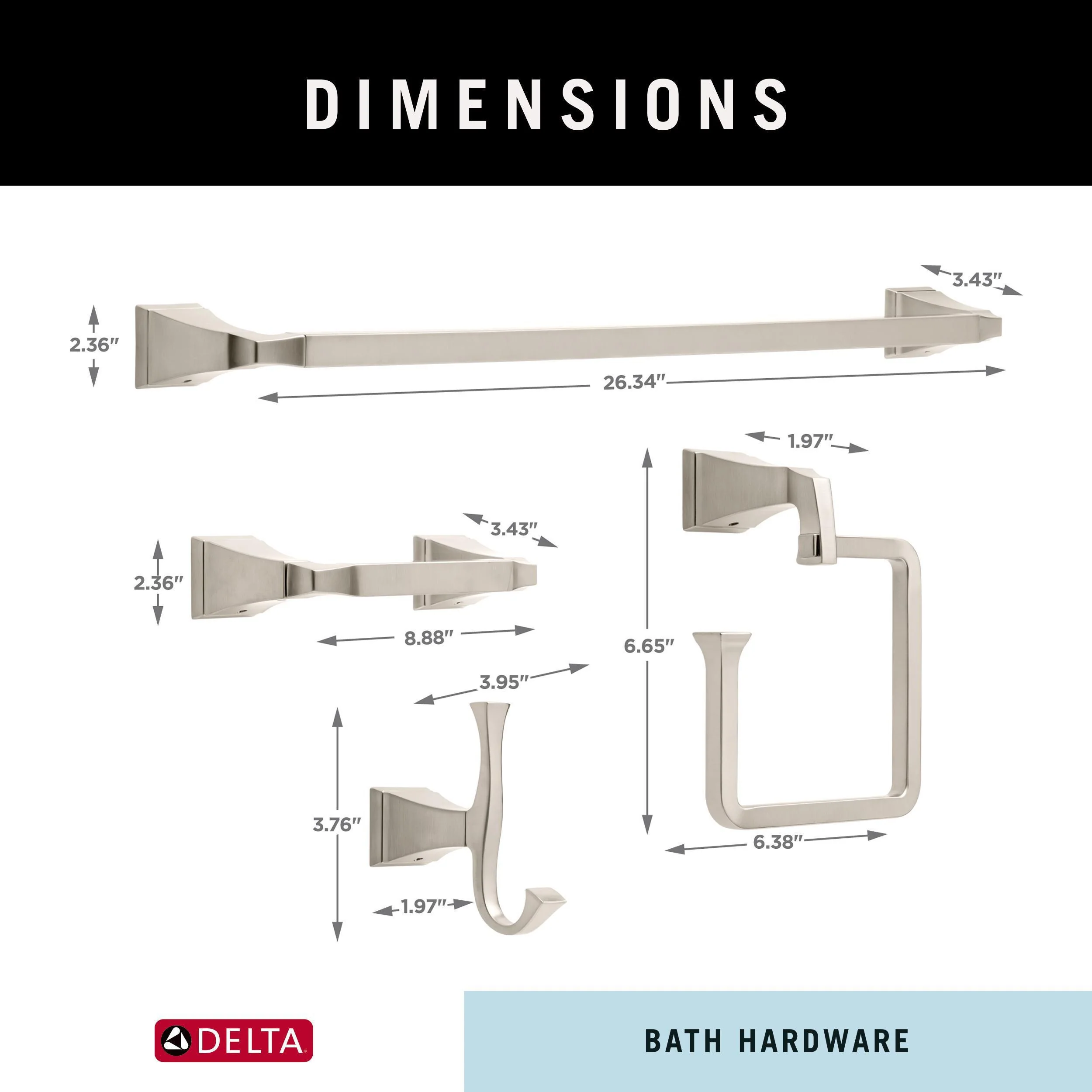 DELTA Dryden 4-Piece Decorative Bathroom Hardware Set, Brilliance Stainless Finish, 24-in Towel Bar - Image 4