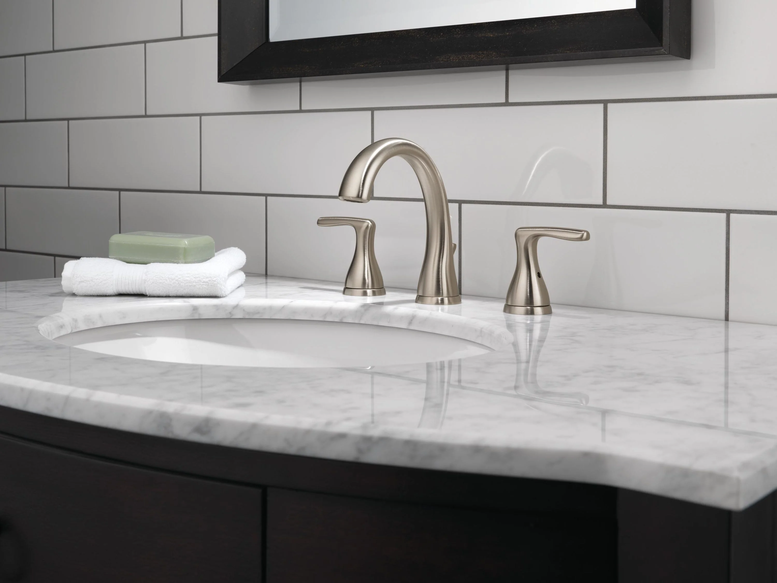 Delta Dulcet Brushed Nickel 2-Handle Widespread WaterSense Bathroom Sink Faucet with Drain - Image 2