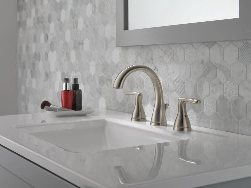 Delta Dulcet Brushed Nickel 2-Handle Widespread WaterSense Bathroom Sink Faucet with Drain - Image 4