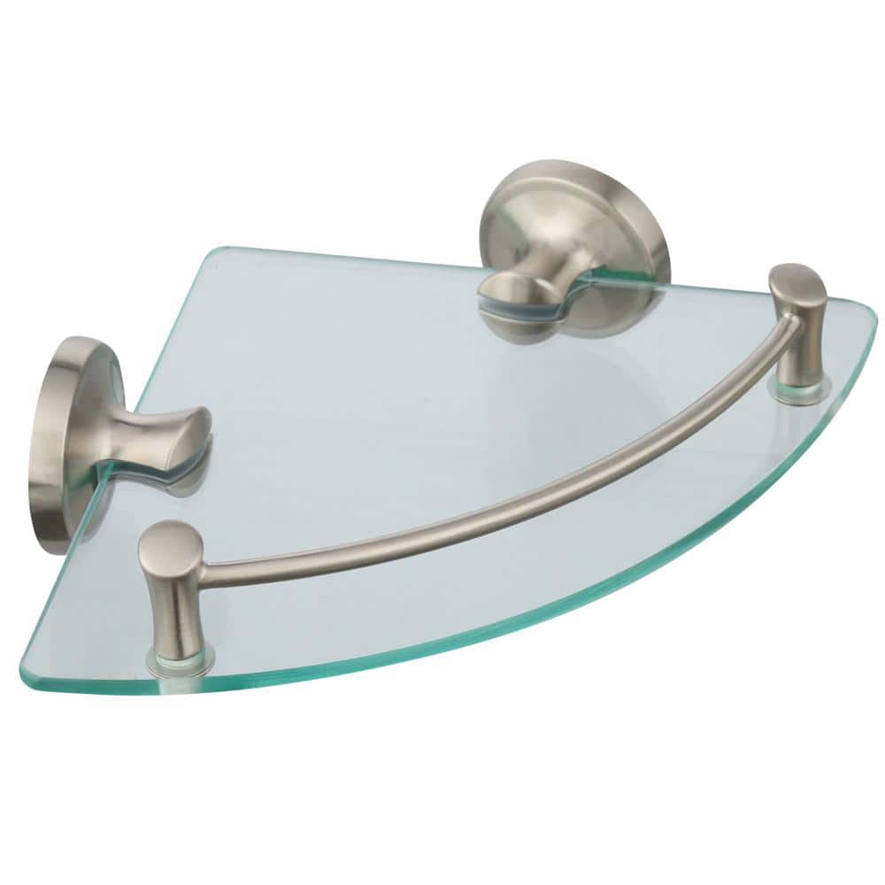 Delta Extensions 8 in. Glass Corner Shelf with Rail in Brushed Nickel