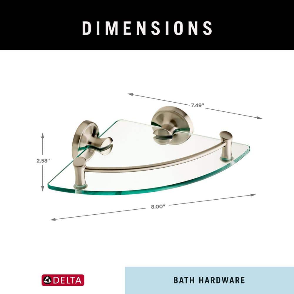 Delta Extensions 8 in. Glass Corner Shelf with Rail in Brushed Nickel - Image 8