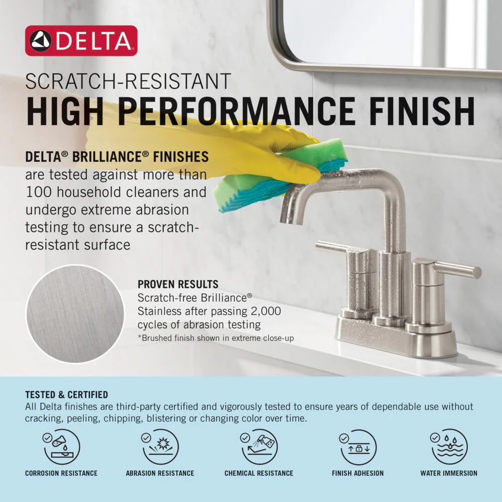 Delta Flynn Brushed Nickel 2-Handle 4-in Centerset WaterSense Bathroom Sink Faucet with Drain - Image 5
