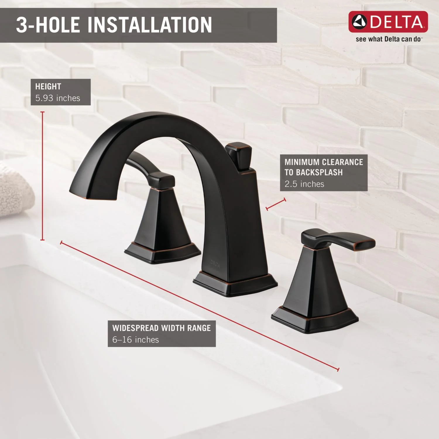 Delta Flynn Oil Rubbed Bronze 2-Handle Widespread WaterSense Bathroom Sink Faucet with Drain - Image 3
