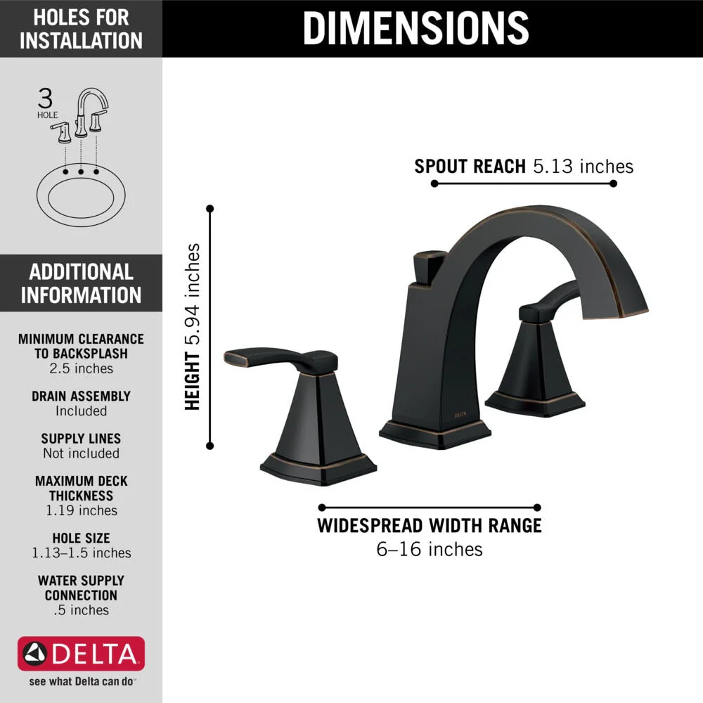 Delta Flynn Oil Rubbed Bronze 2-Handle Widespread WaterSense Bathroom Sink Faucet with Drain - Image 8