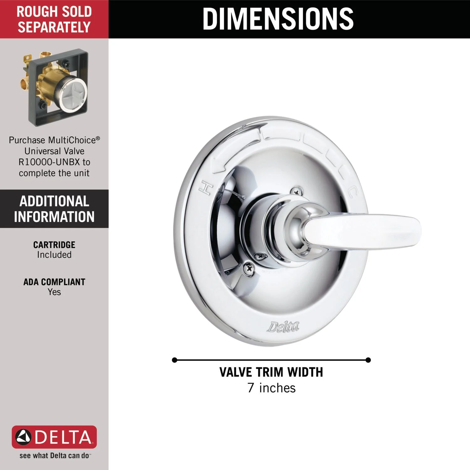 Delta Foundations 0.5-in ID Chrome Bathtub/Shower Diverter Trim, 7-in Valve Trim Width - Image 3