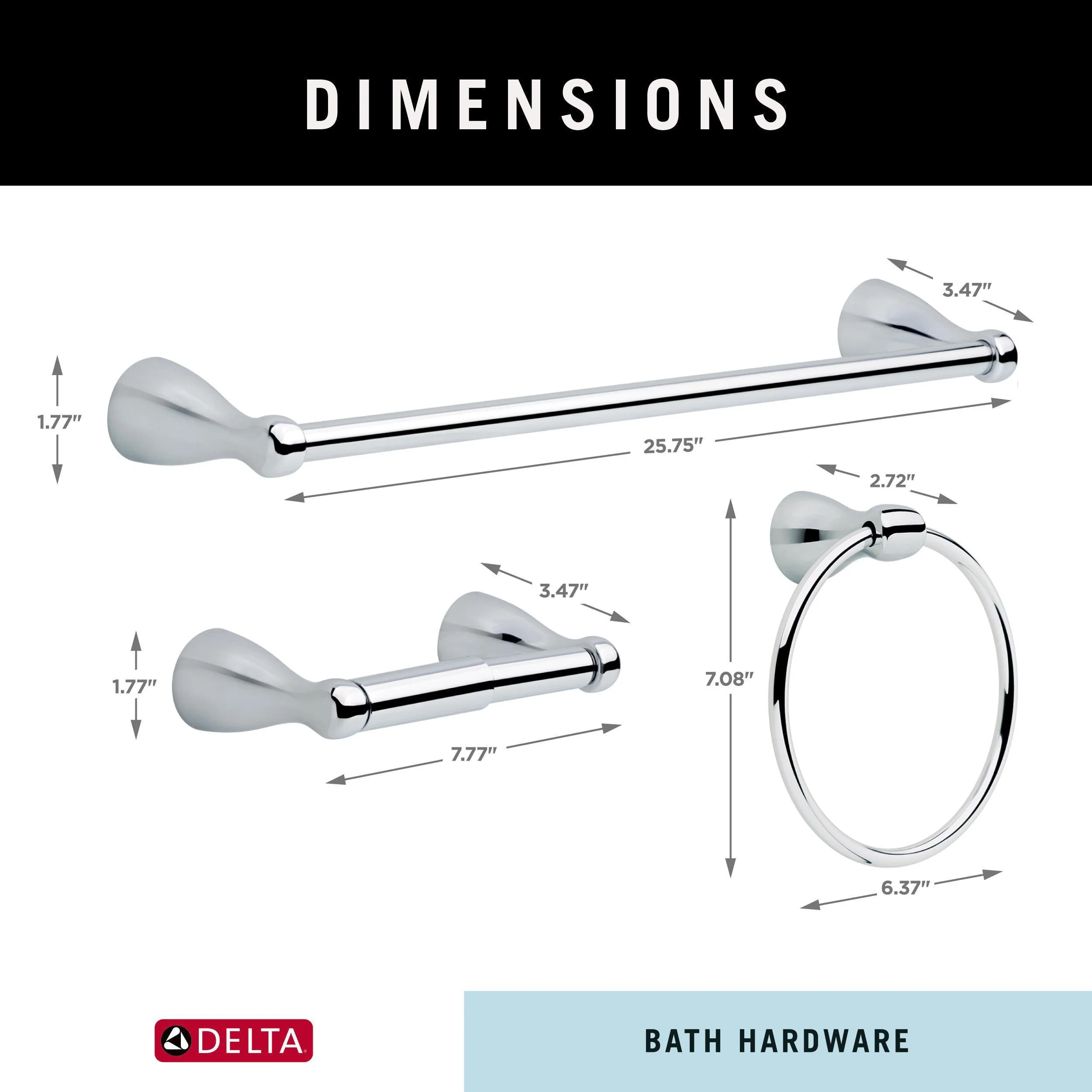 Delta Foundations 3-Piece Decorative Bathroom Hardware Set, Polished Chrome, 24-in Towel Bar - Image 7