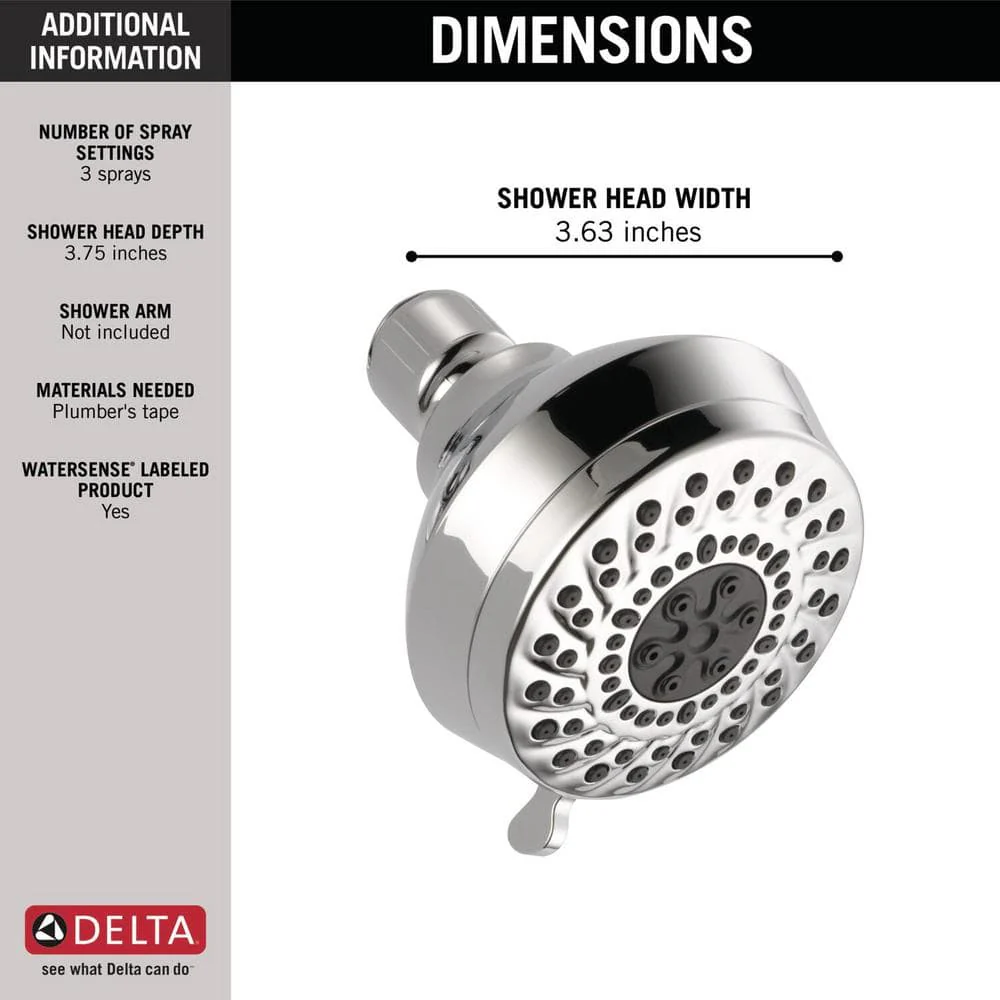 Delta Foundations 3-Spray 3-5/8 in. Wall-Mount Fixed Shower Head in Chrome - Image 3