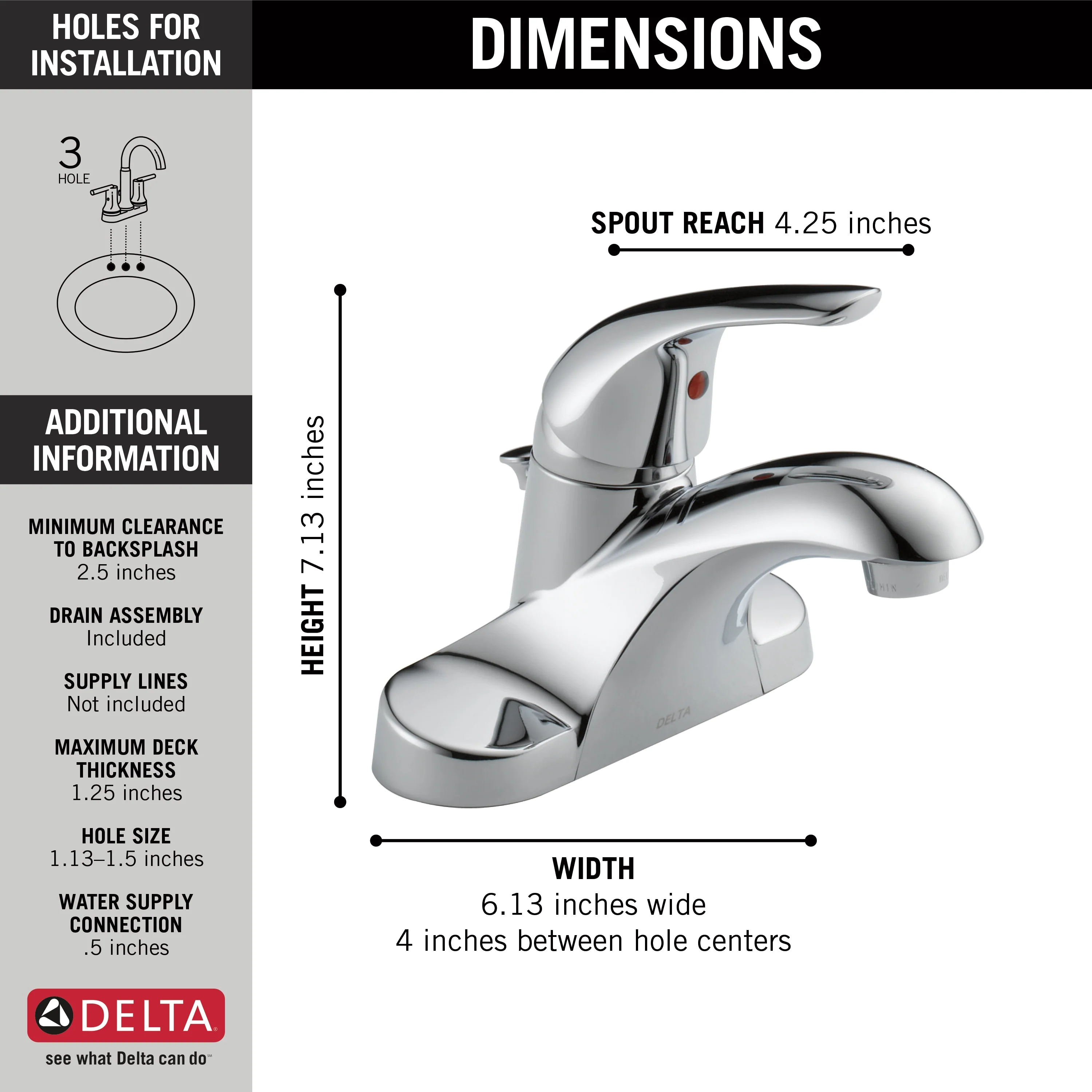 Delta Foundations Chrome 1-Handle 4-in Centerset WaterSense Bathroom Sink Faucet with Drain and Deck Plate - Image 3