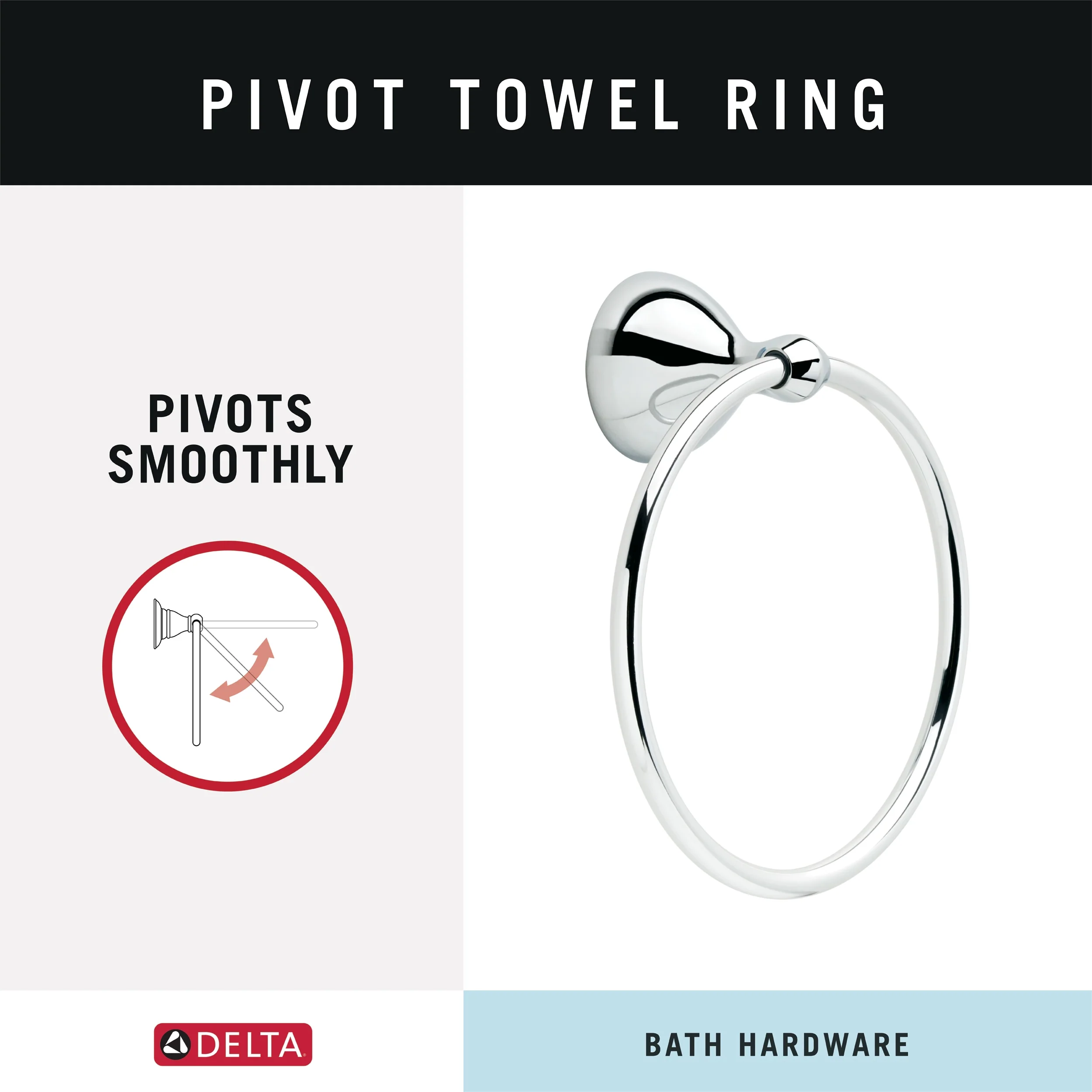 Delta Foundations Polished Chrome Wall Mount Towel Ring - Image 3
