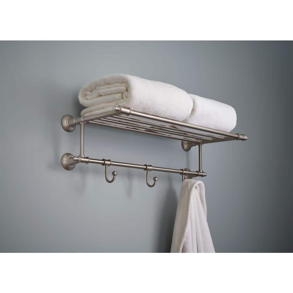 Delta Hospitality Extensions 24 in. Towel Shelf with 3 Hooks in Brushed Nickel - Image 2