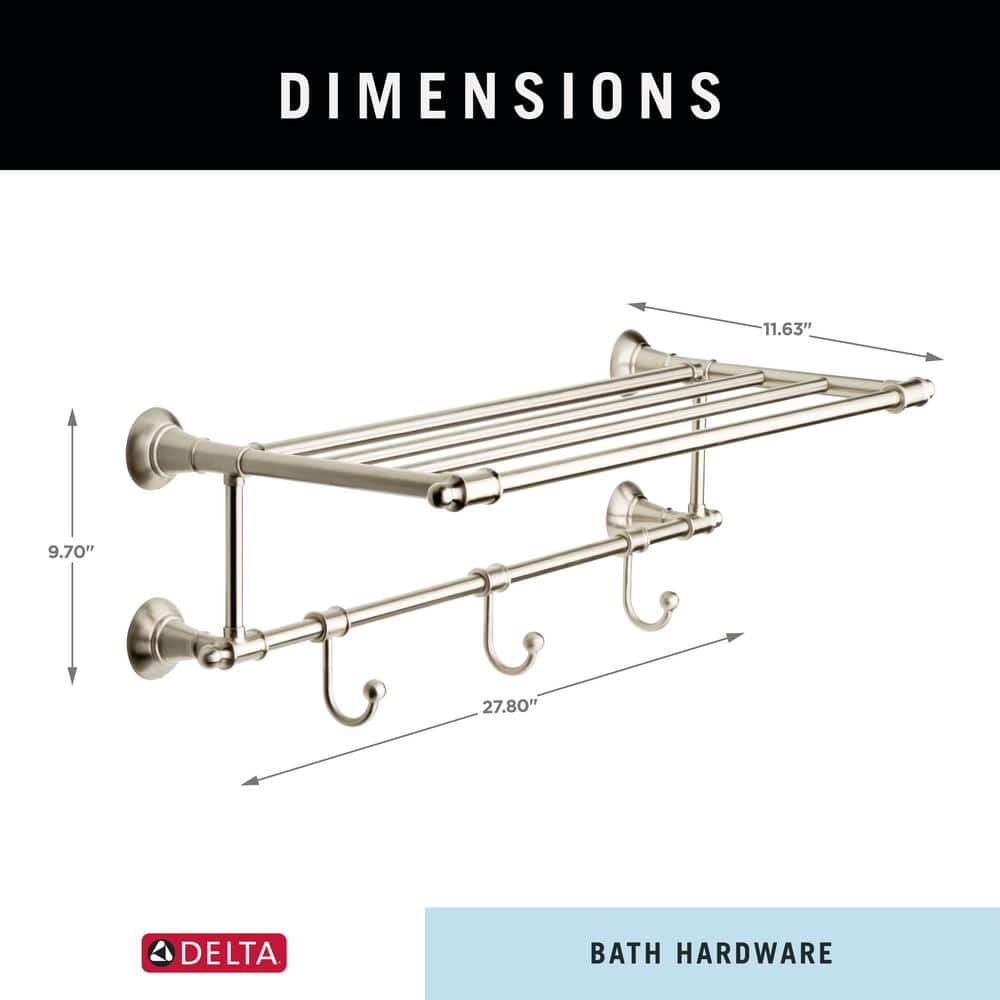 Delta Hospitality Extensions 24 in. Towel Shelf with 3 Hooks in Brushed Nickel - Image 6