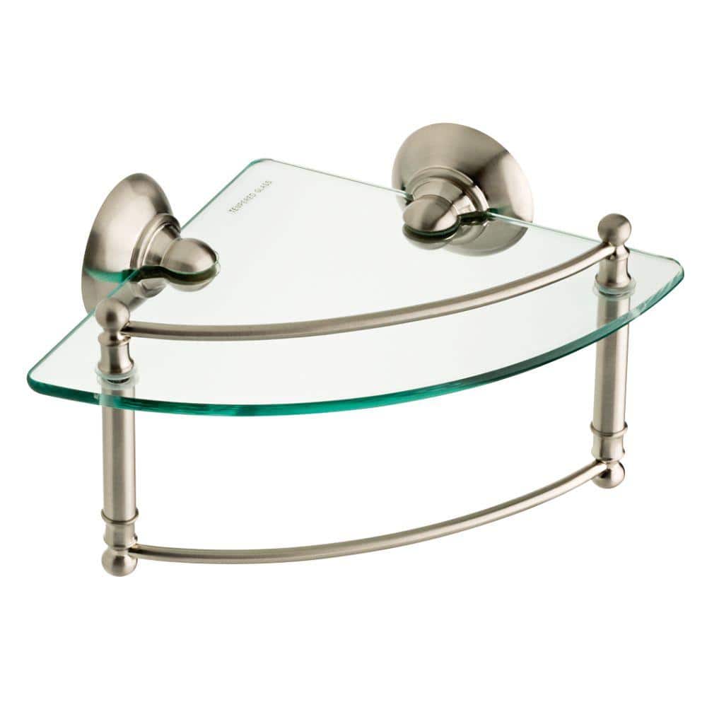 Delta Hospitality Extensions 8 in. Glass Corner Shelf with Hand Towel Bar in Brushed Nickel