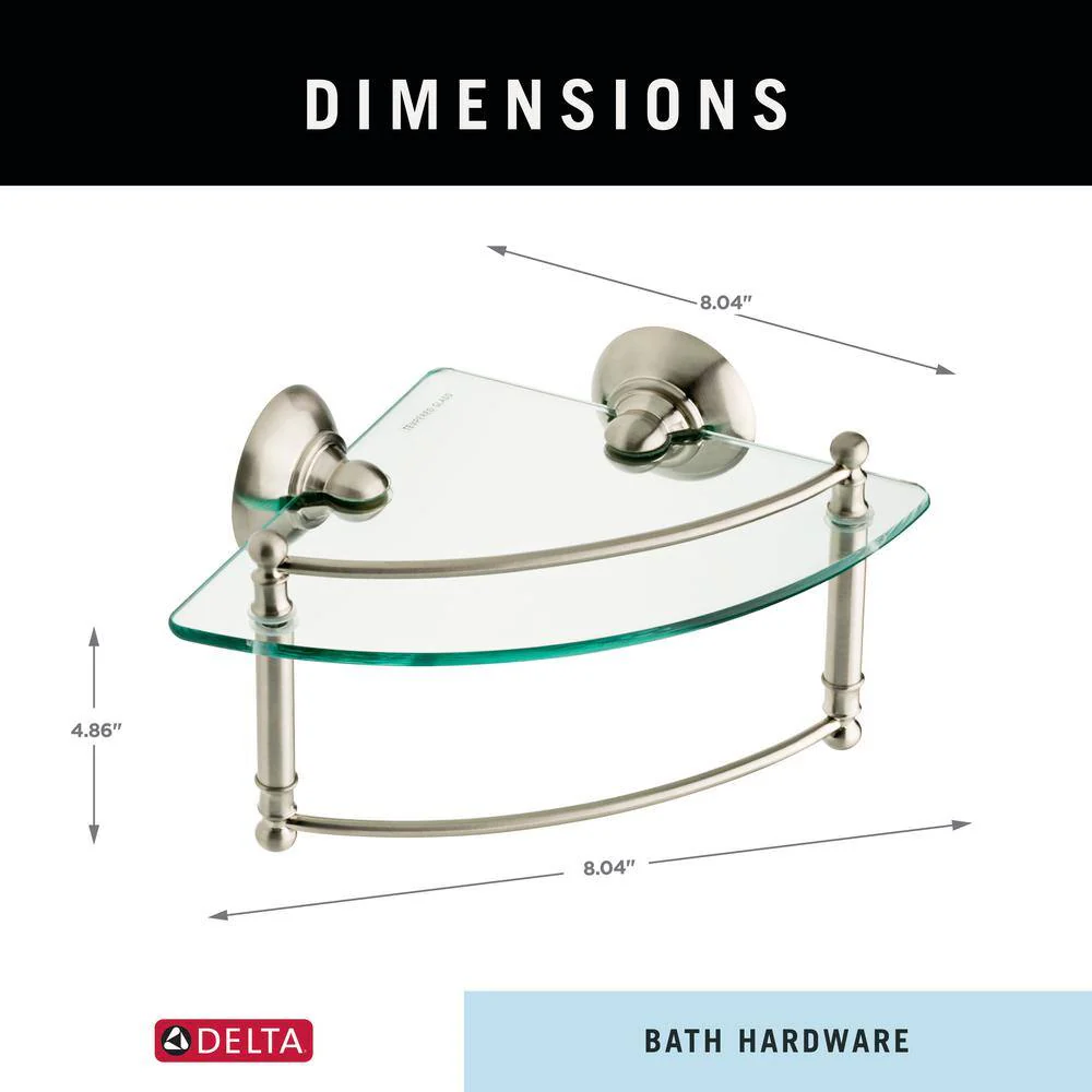 Delta Hospitality Extensions 8 in. Glass Corner Shelf with Hand Towel Bar in Brushed Nickel - Image 6