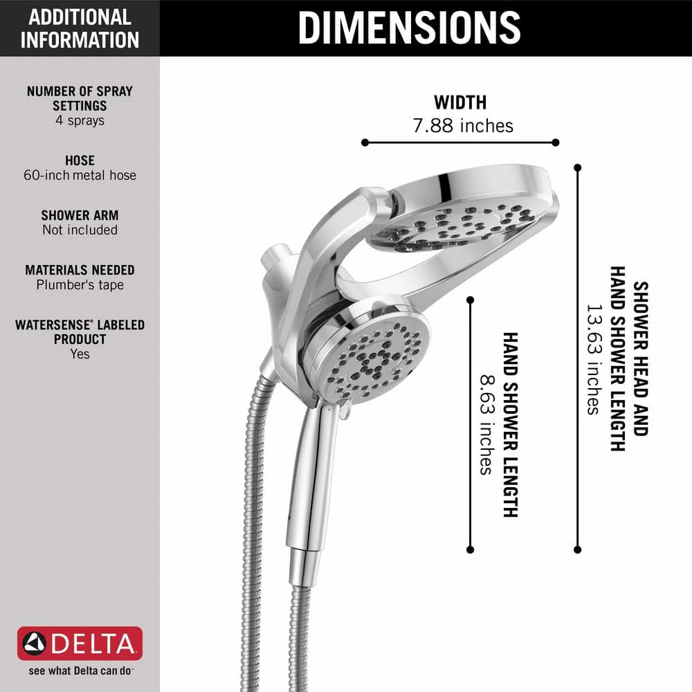 Delta HydroRain Chrome Two-in-One 4-Spray Dual Shower Head with Hand Shower, 1.75 GPM (6.6 LPM), 6 in. - Image 3