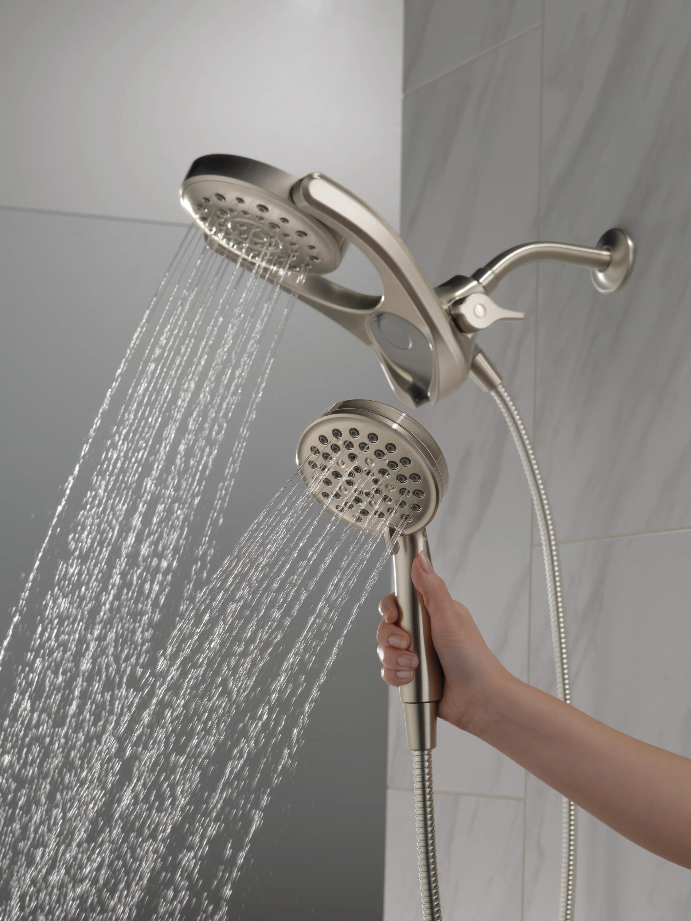 Delta HydroRain SpotShield Brushed Nickel 4-Spray Two-in-One Dual Shower Head, 2.5 GPM (9.5 LPM), 6-in Raincan, 60-in Hose - Image 2