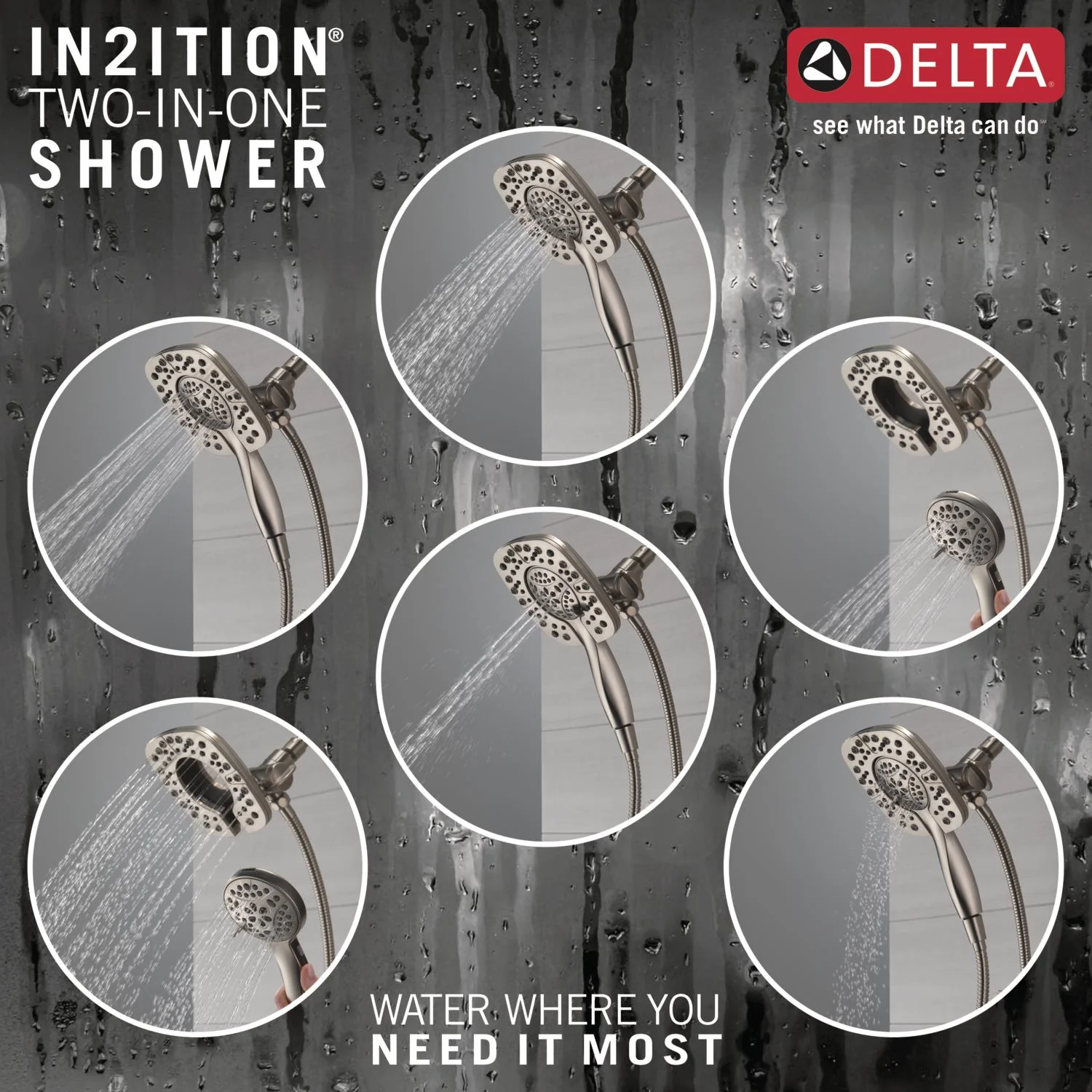Delta In2ition Stainless 6-in Square Dual/Combo Shower Head, 1.75 GPM - Image 5