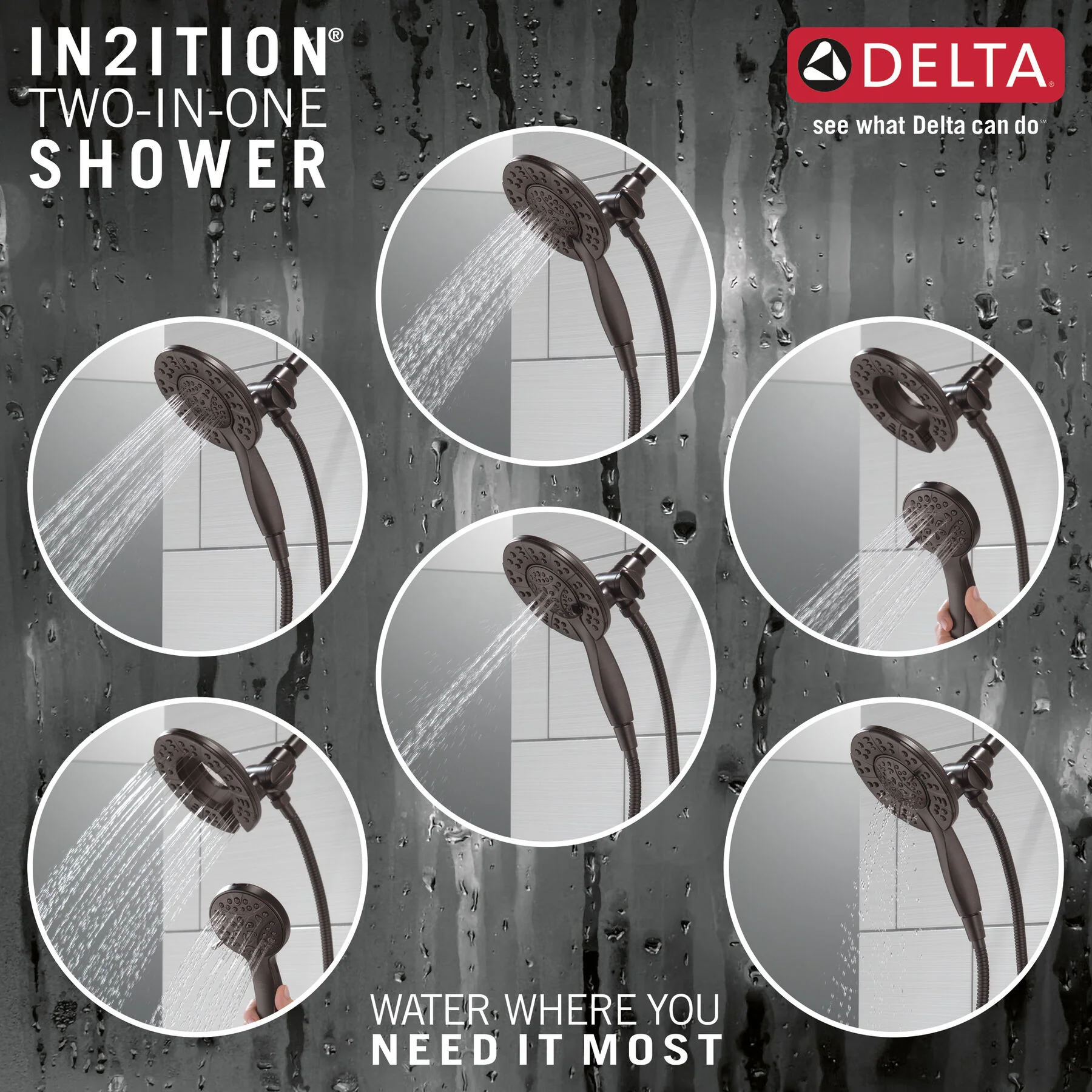 Delta In2ition Venetian Bronze 4-Spray Two-in-One Dual Shower Head, 1.75 GPM (6.6 LPM) - Image 4