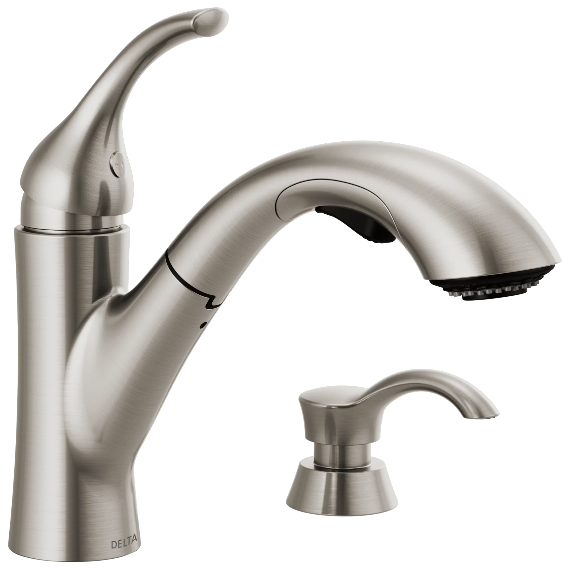 Delta Kessler Stainless 1-Handle Deck-Mount Pull-Out Kitchen Faucet with Soap Dispenser and Deck Plate - Image 2