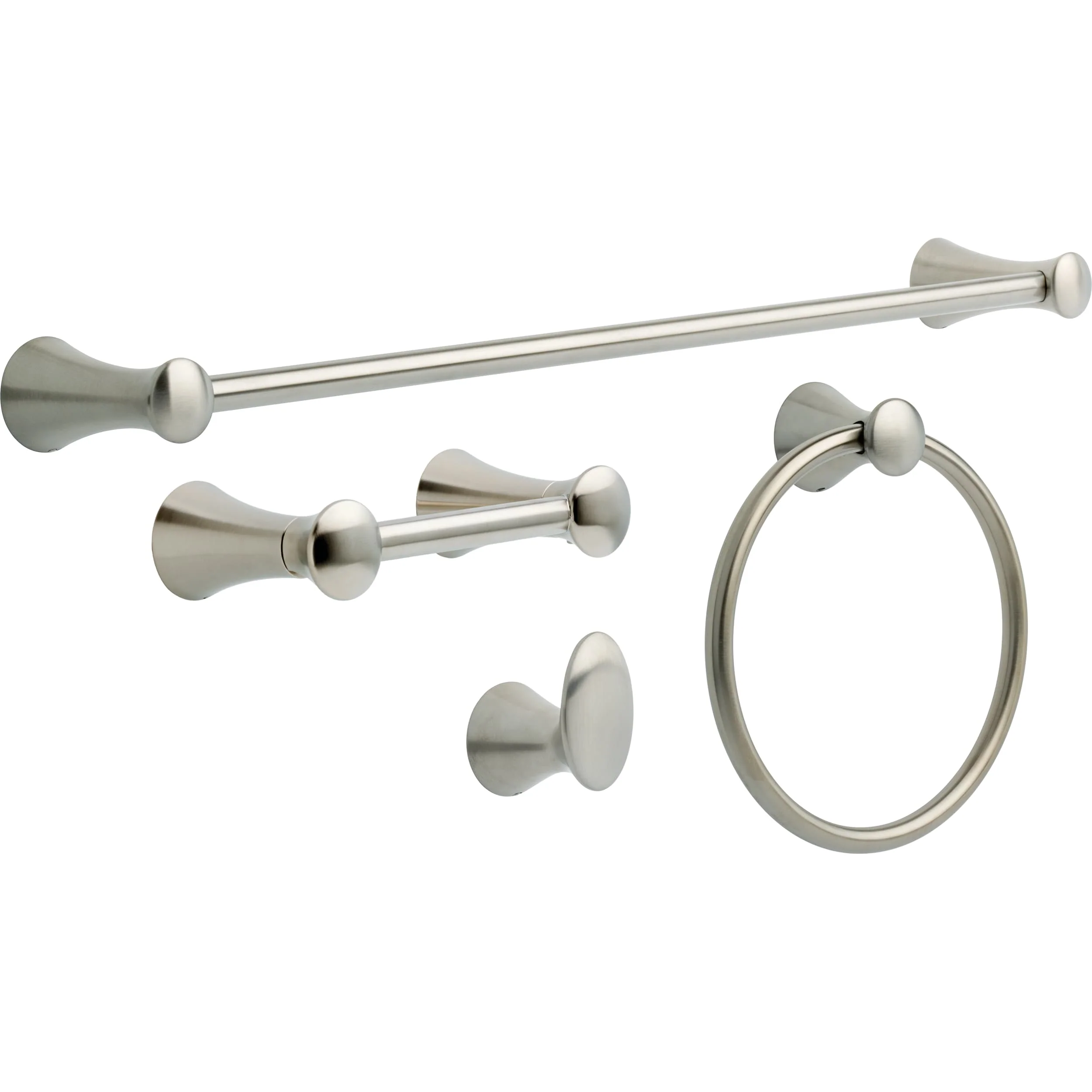 DELTA Lahara 4-Piece Decorative Bathroom Hardware Set – Brilliance Stainless, 24-in Towel Bar, TP Holder, Towel Ring, Robe Hook