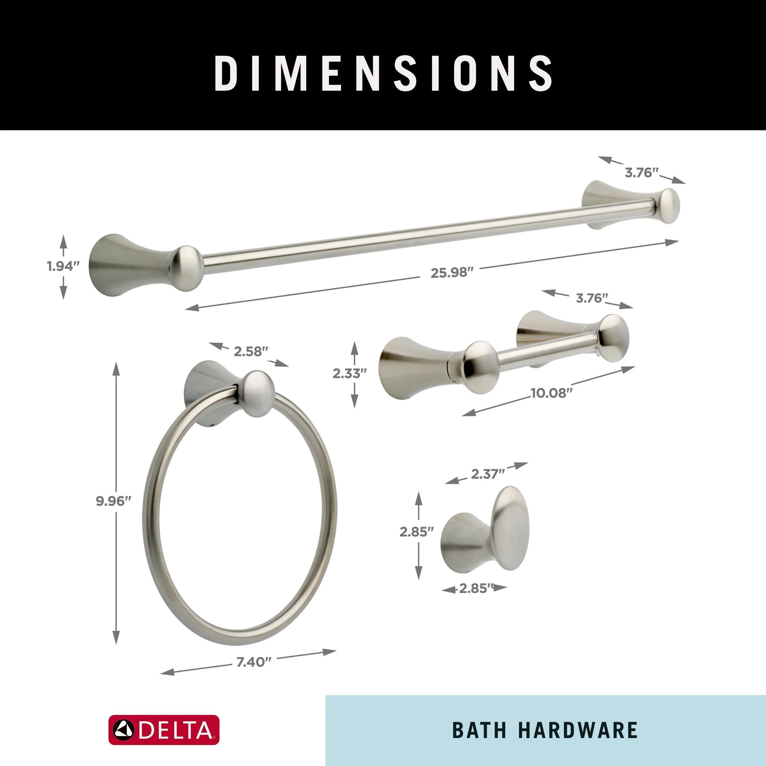 DELTA Lahara 4-Piece Decorative Bathroom Hardware Set – Brilliance Stainless, 24-in Towel Bar, TP Holder, Towel Ring, Robe Hook - Image 5