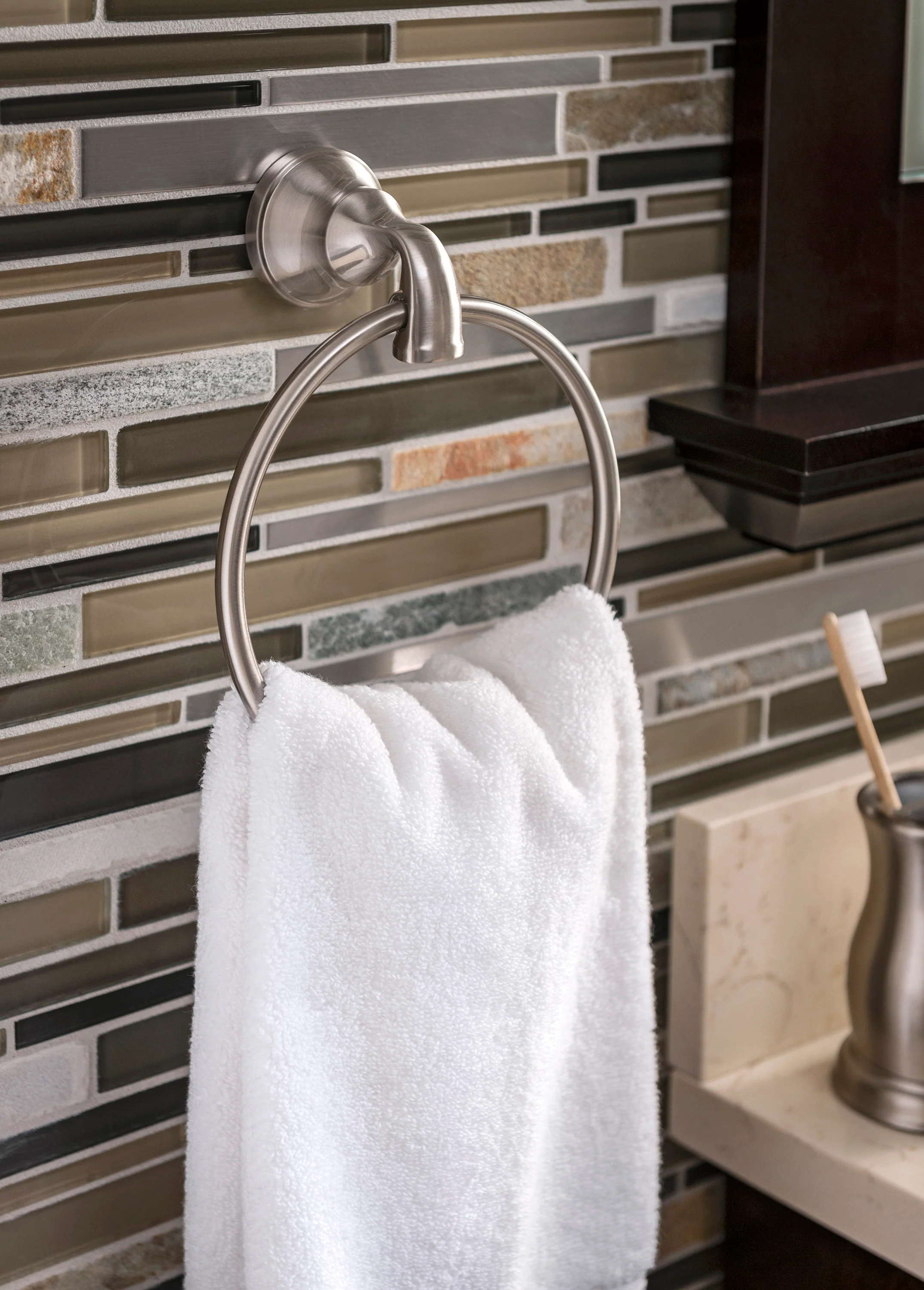 Delta Lorain Brushed Nickel Wall Mount Single Towel Ring - Image 4