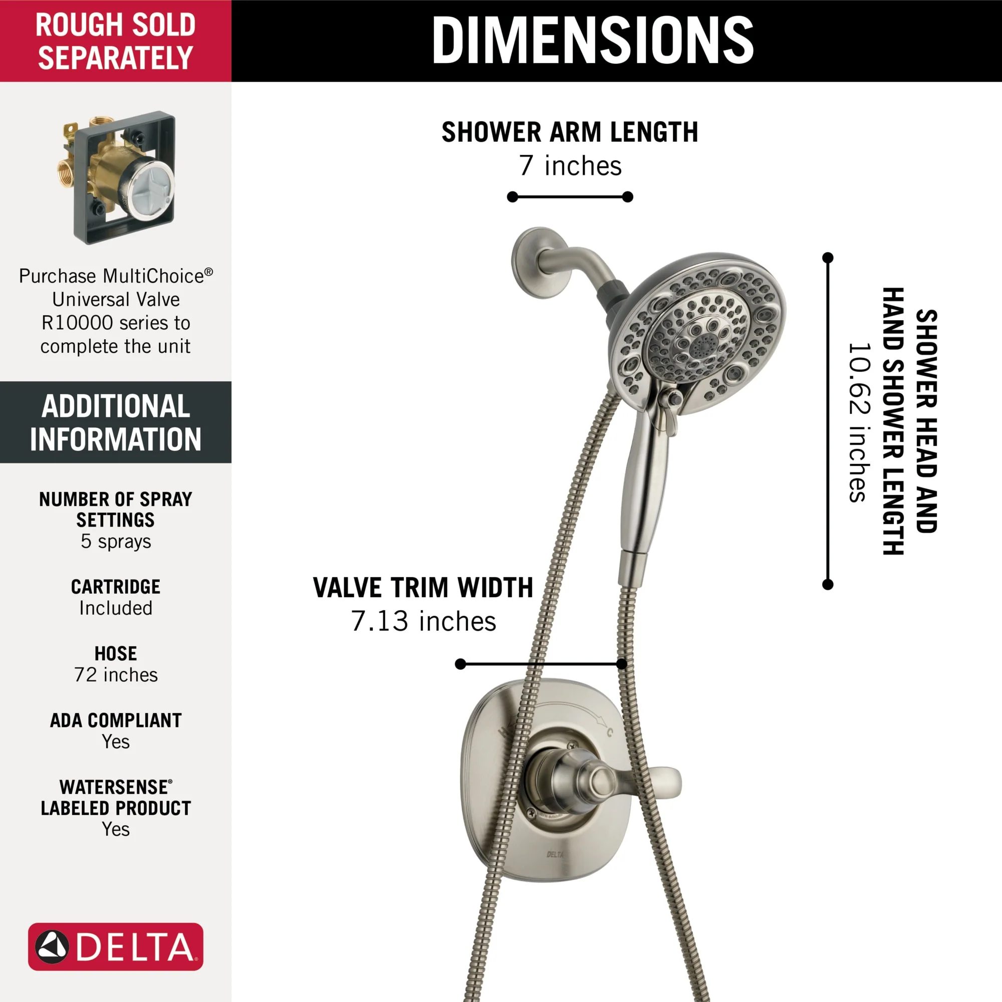 Delta Nura Stainless 1-Handle In2ition Shower Faucet with Valve, 6.5-in Round Head - Image 3