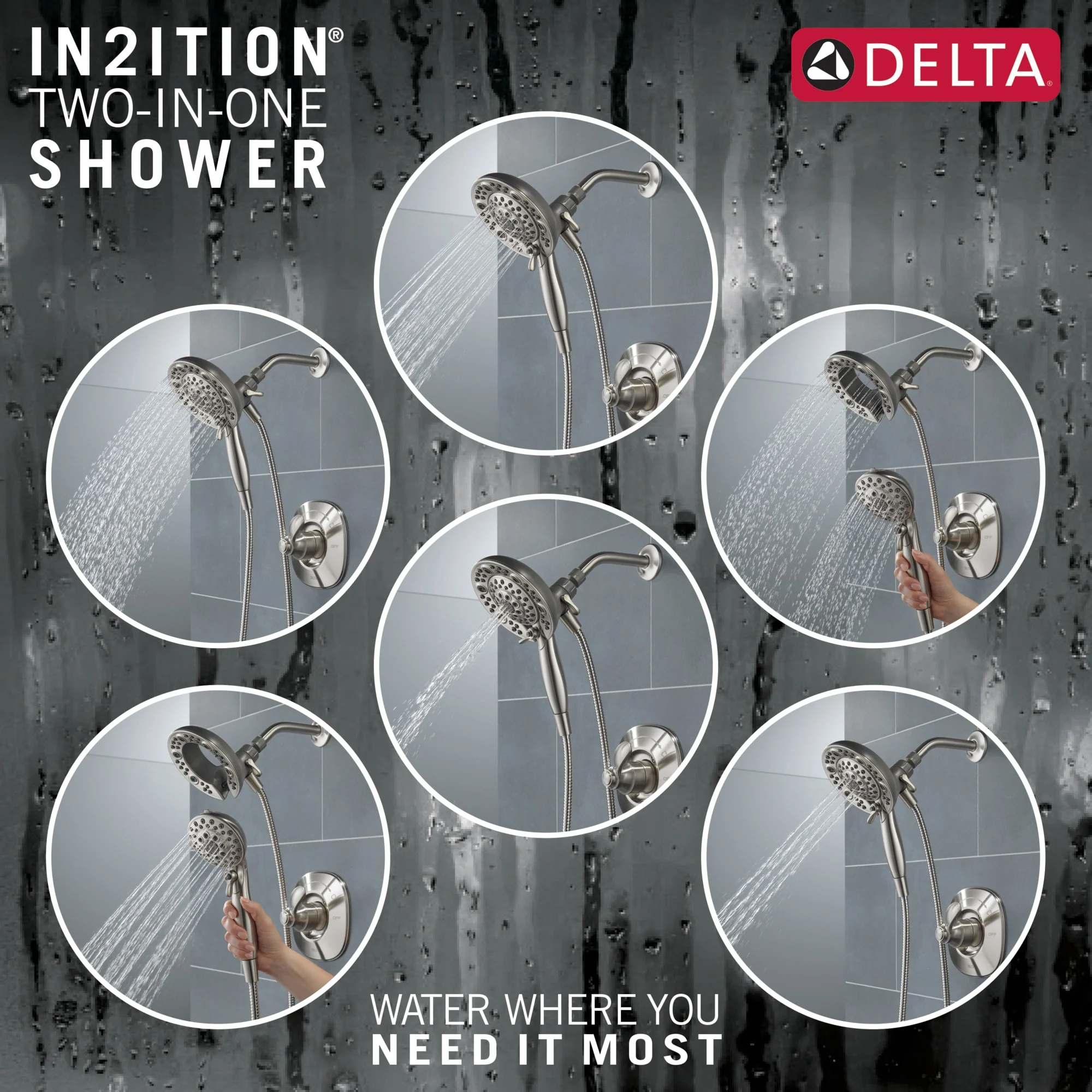Delta Nura Stainless 1-Handle In2ition Shower Faucet with Valve, 6.5-in Round Head - Image 4