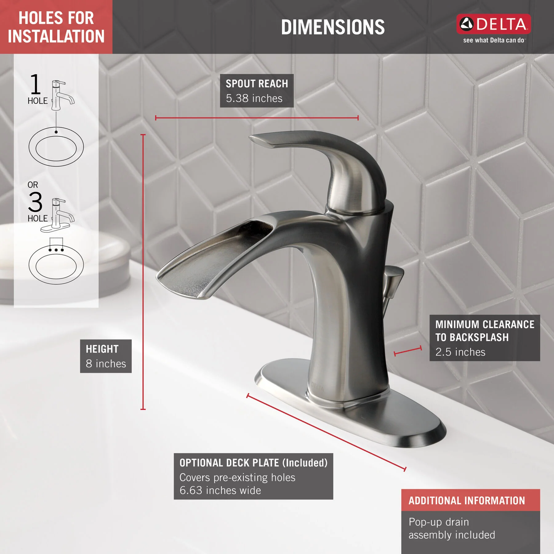 Delta Nyla Stainless Single-Handle Single Hole/4-in Centerset WaterSense Bathroom Sink Faucet with Drain - Image 3