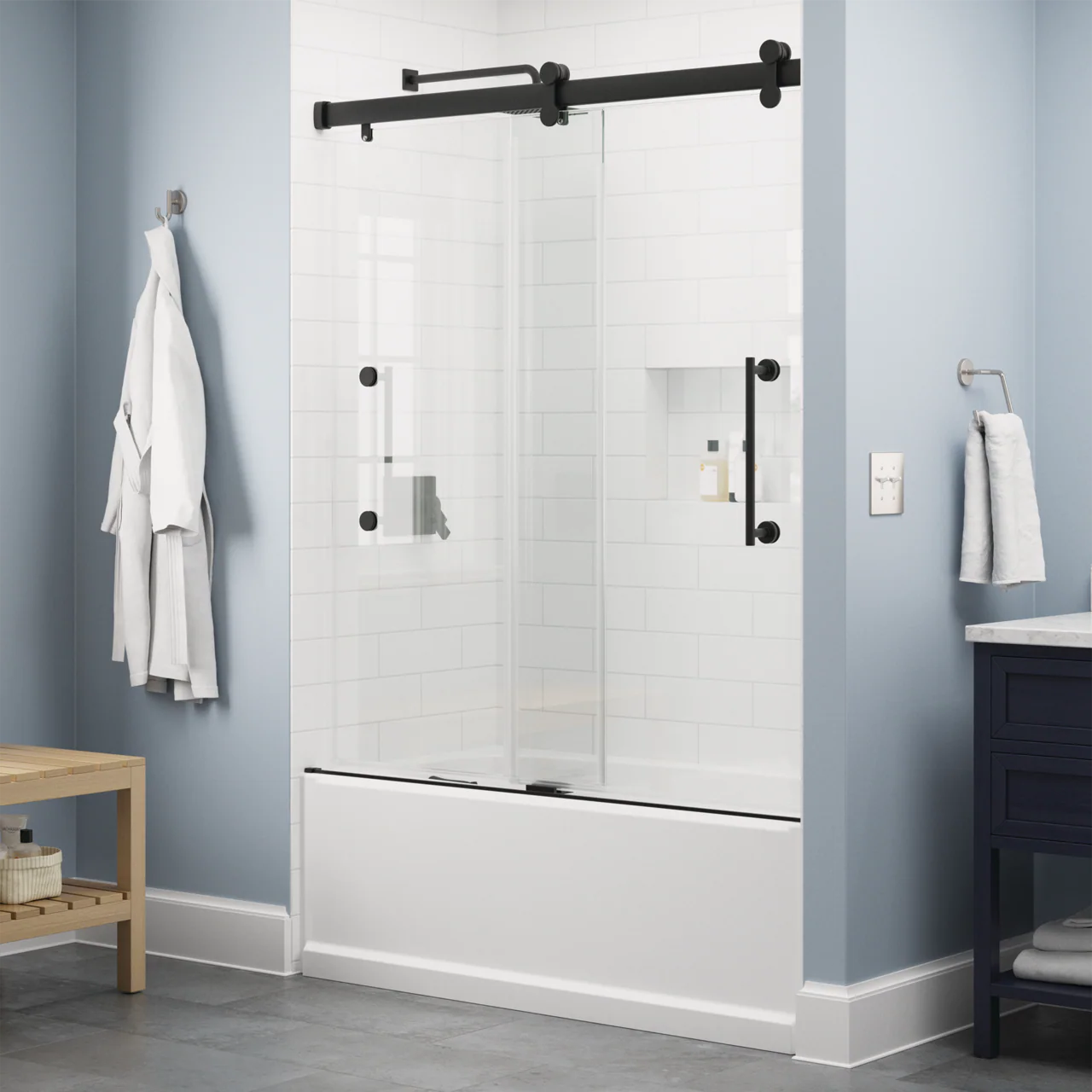 Delta Paxos 60 in. W x 62-1/4 in. H Frameless Sliding Bathtub Door, Nickel, 5/16 in. (8mm) Tempered Clear Glass - Image 4