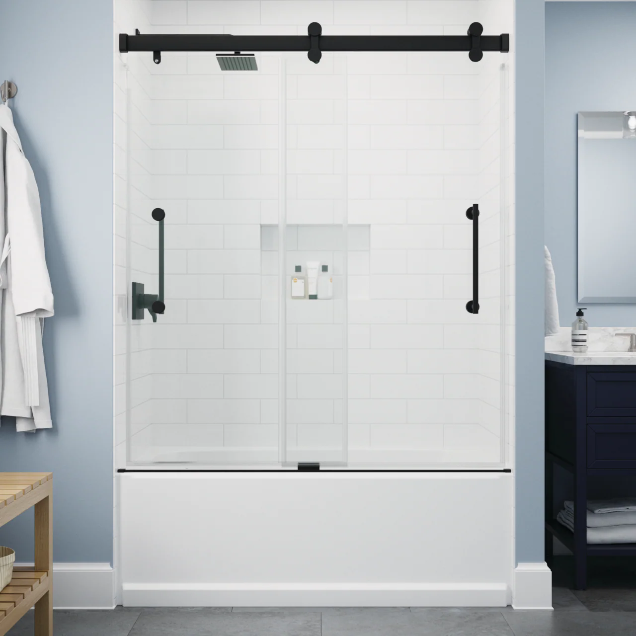 Delta Paxos 60 in. W x 62-1/4 in. H Frameless Sliding Bathtub Door, Nickel, 5/16 in. (8mm) Tempered Clear Glass - Image 5