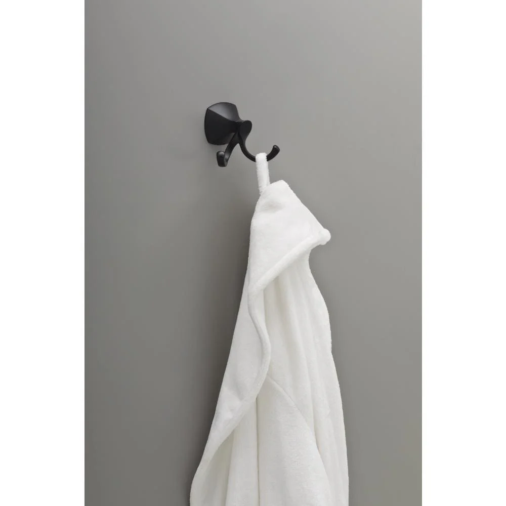 Delta Sandover 2-Hook Matte Black Wall-Mount Towel/Robe Hook, 3.31 in H x 4.29 in W x 2.80 in D - Image 2
