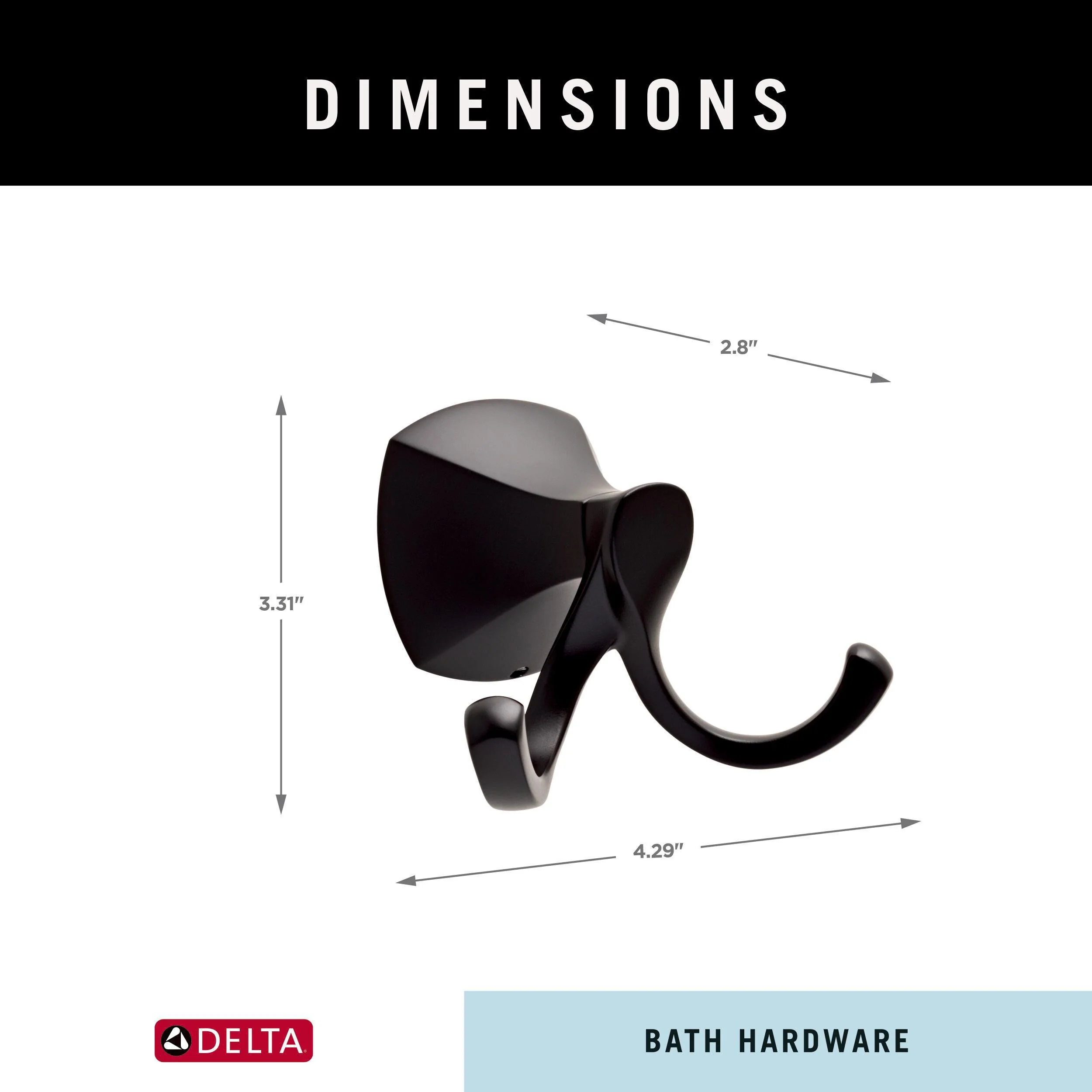 Delta Sandover 2-Hook Matte Black Wall-Mount Towel/Robe Hook, 3.31 in H x 4.29 in W x 2.80 in D - Image 7