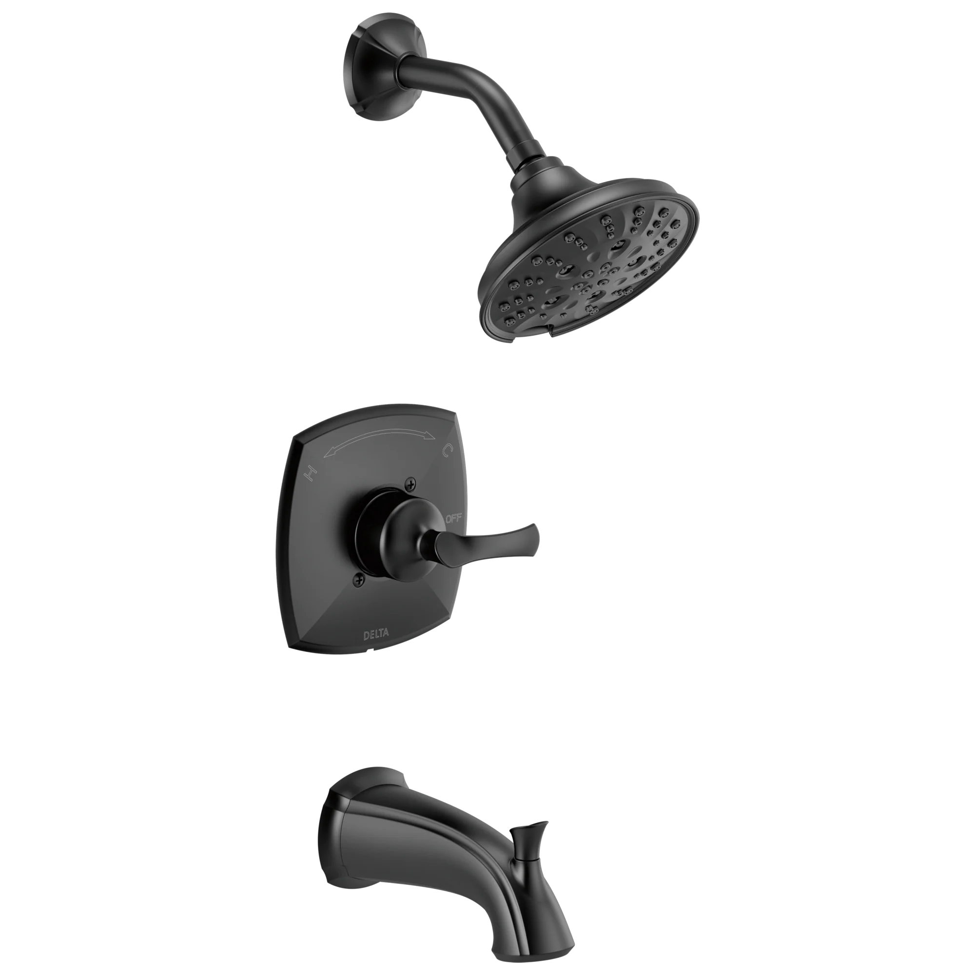 Delta Sandover Matte Black 1-Handle Bathtub and Shower Faucet with Valve, 6-in Showerhead