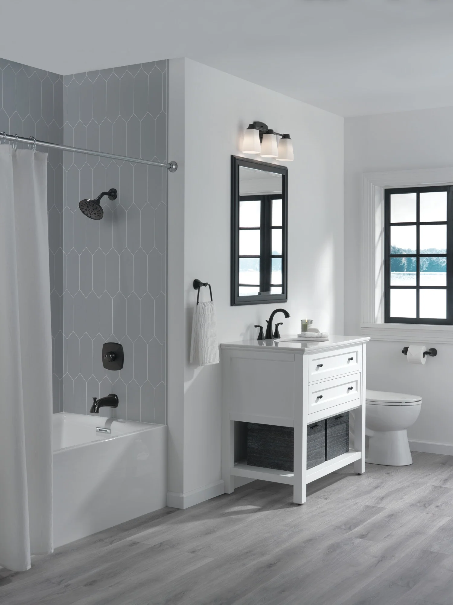 Delta Sandover Matte Black 1-Handle Bathtub and Shower Faucet with Valve, 6-in Showerhead - Image 7