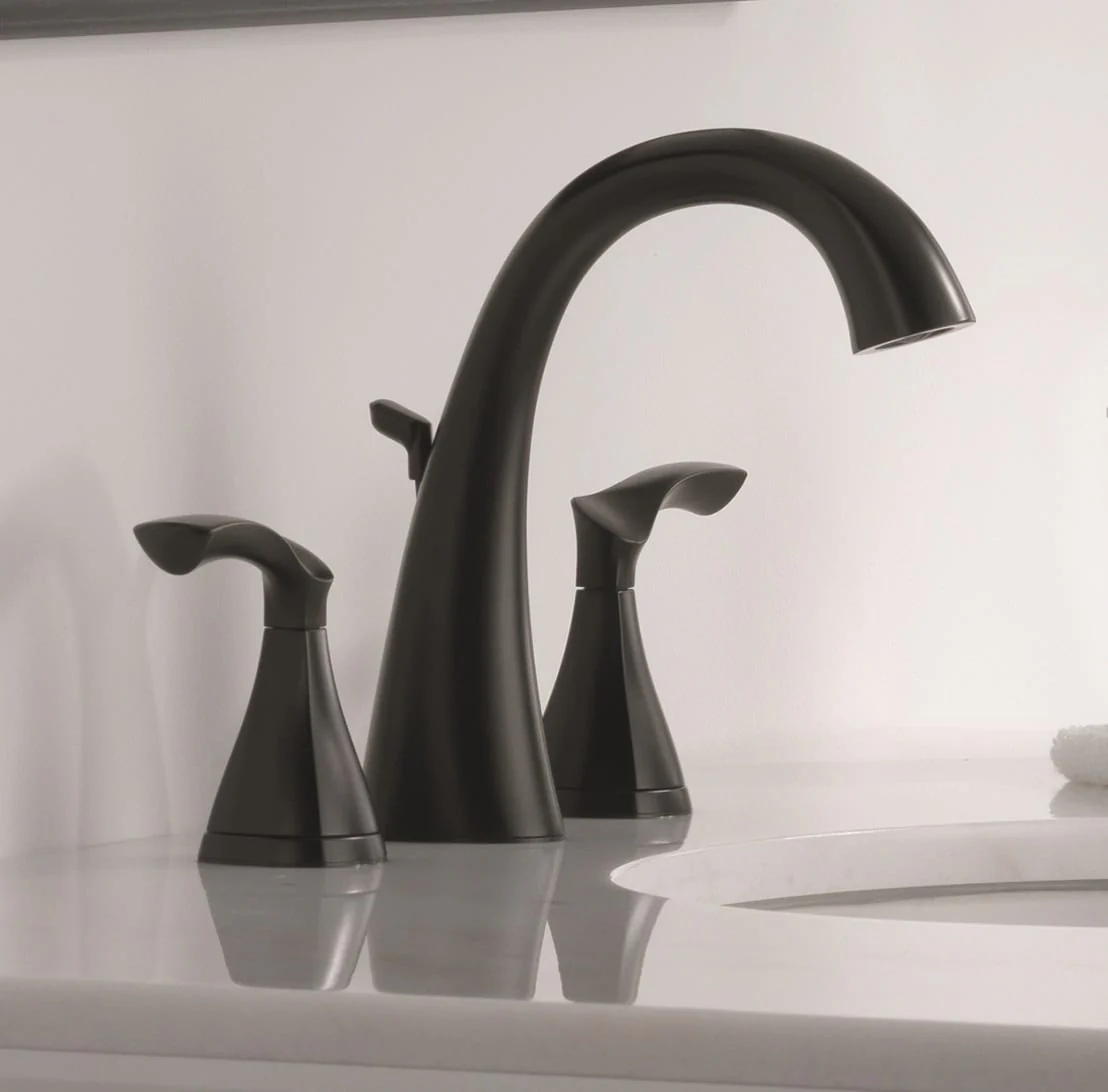 Delta Sandover Matte Black 2-Handle Widespread WaterSense Bathroom Sink Faucet with Drain, 6–16 in.
