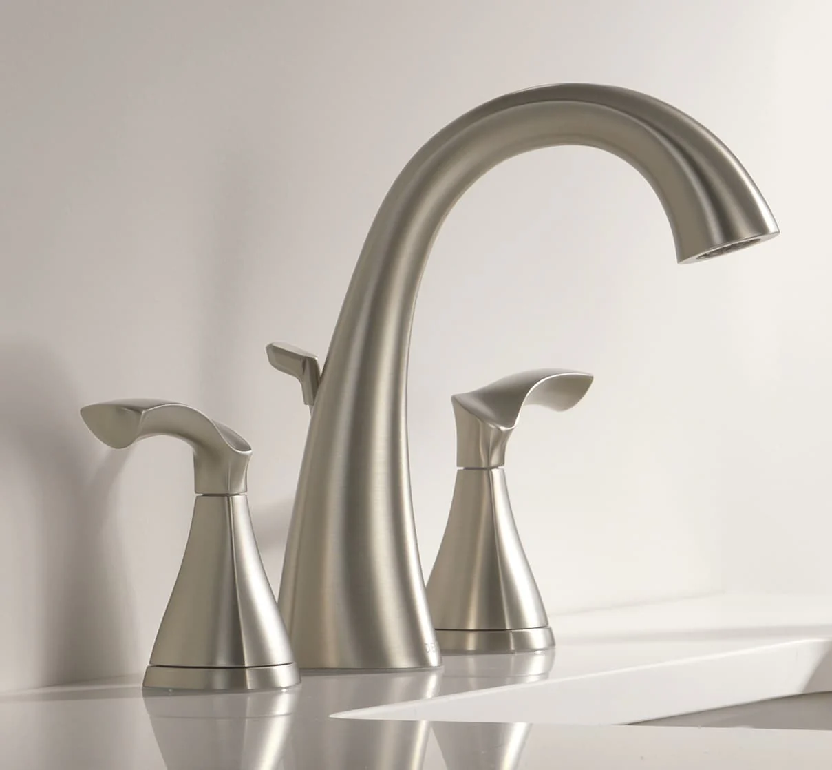Delta Sandover SpotShield Brushed Nickel 2‑Handle Widespread WaterSense Bathroom Sink Faucet with Drain
