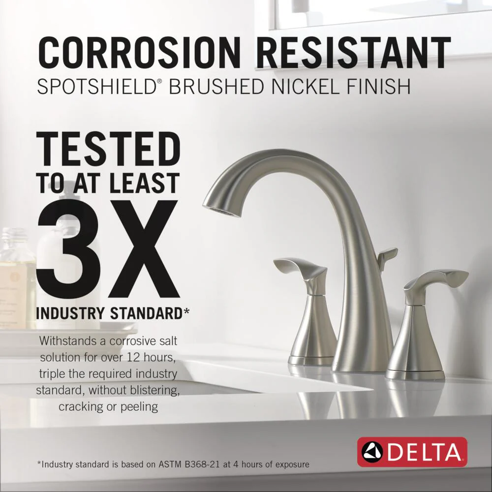 Delta Sandover SpotShield Brushed Nickel 2‑Handle Widespread WaterSense Bathroom Sink Faucet with Drain - Image 3