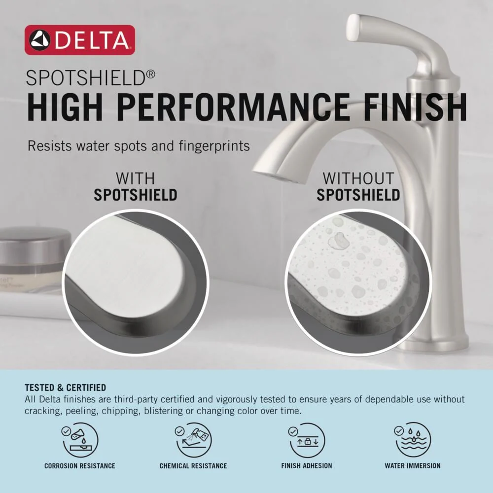 Delta Sandover SpotShield Brushed Nickel 2‑Handle Widespread WaterSense Bathroom Sink Faucet with Drain - Image 4