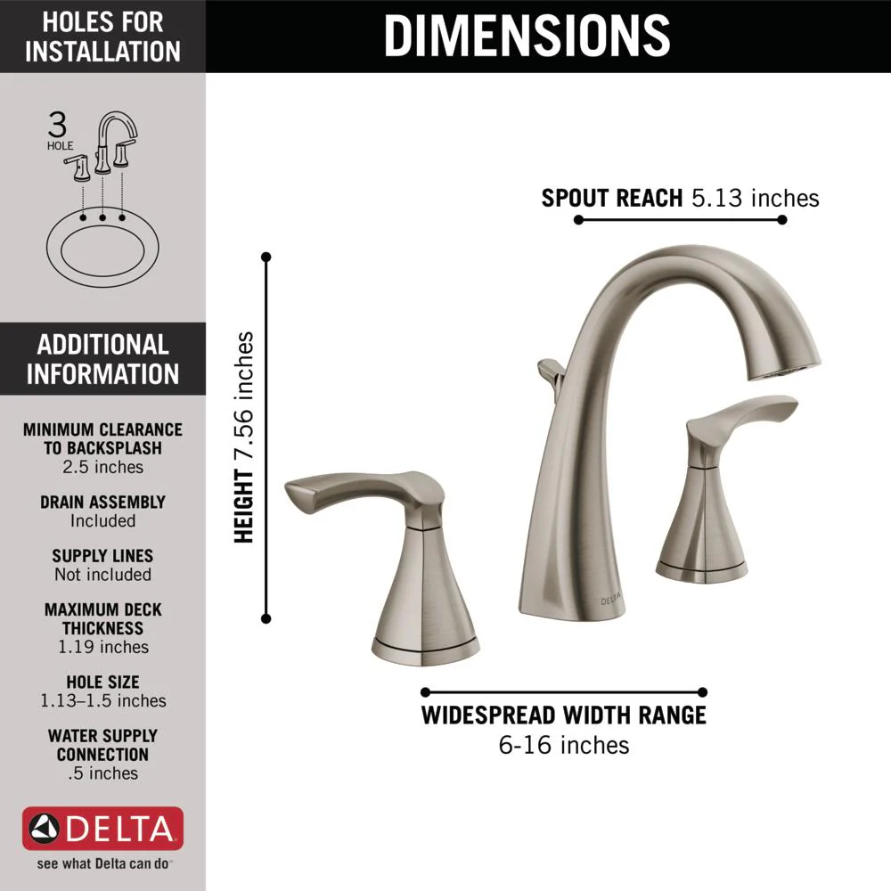 Delta Sandover SpotShield Brushed Nickel 2‑Handle Widespread WaterSense Bathroom Sink Faucet with Drain - Image 6