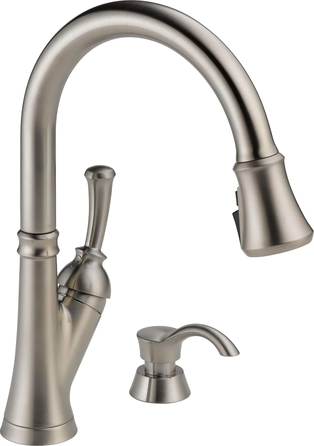Delta Savile 1-Handle Deck-Mount Pull-Down Kitchen Faucet with Lever Handle, Deck Plate & Soap Dispenser – Stainless