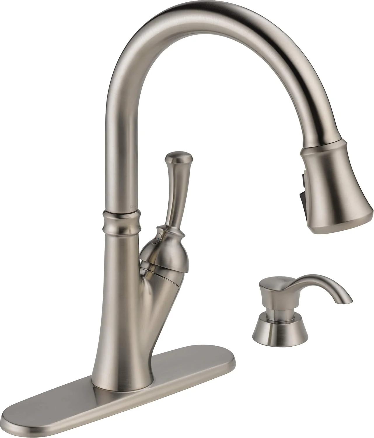 Delta Savile 1-Handle Deck-Mount Pull-Down Kitchen Faucet with Lever Handle, Deck Plate & Soap Dispenser – Stainless - Image 2