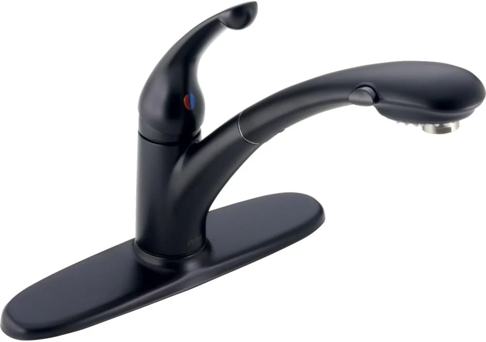 Delta Signature Matte Black 1-Handle Deck-Mount Pull-Out Kitchen Faucet with Deck Plate
