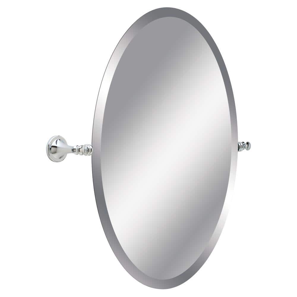 Delta Silverton 26 in. H x 22 in. W Frameless Oval Wall Bathroom Mirror with Pivot Brackets in Polished Chrome