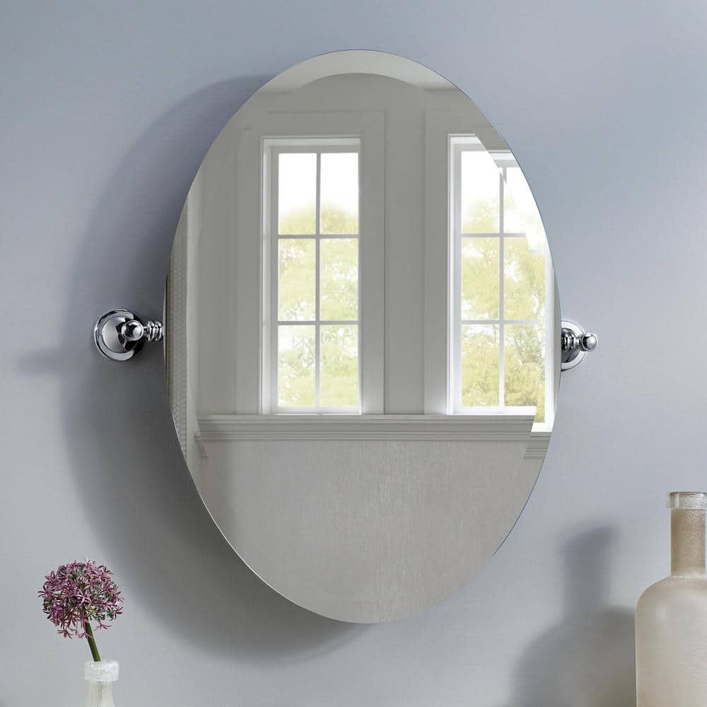 Delta Silverton 26 in. H x 22 in. W Frameless Oval Wall Bathroom Mirror with Pivot Brackets in Polished Chrome - Image 2