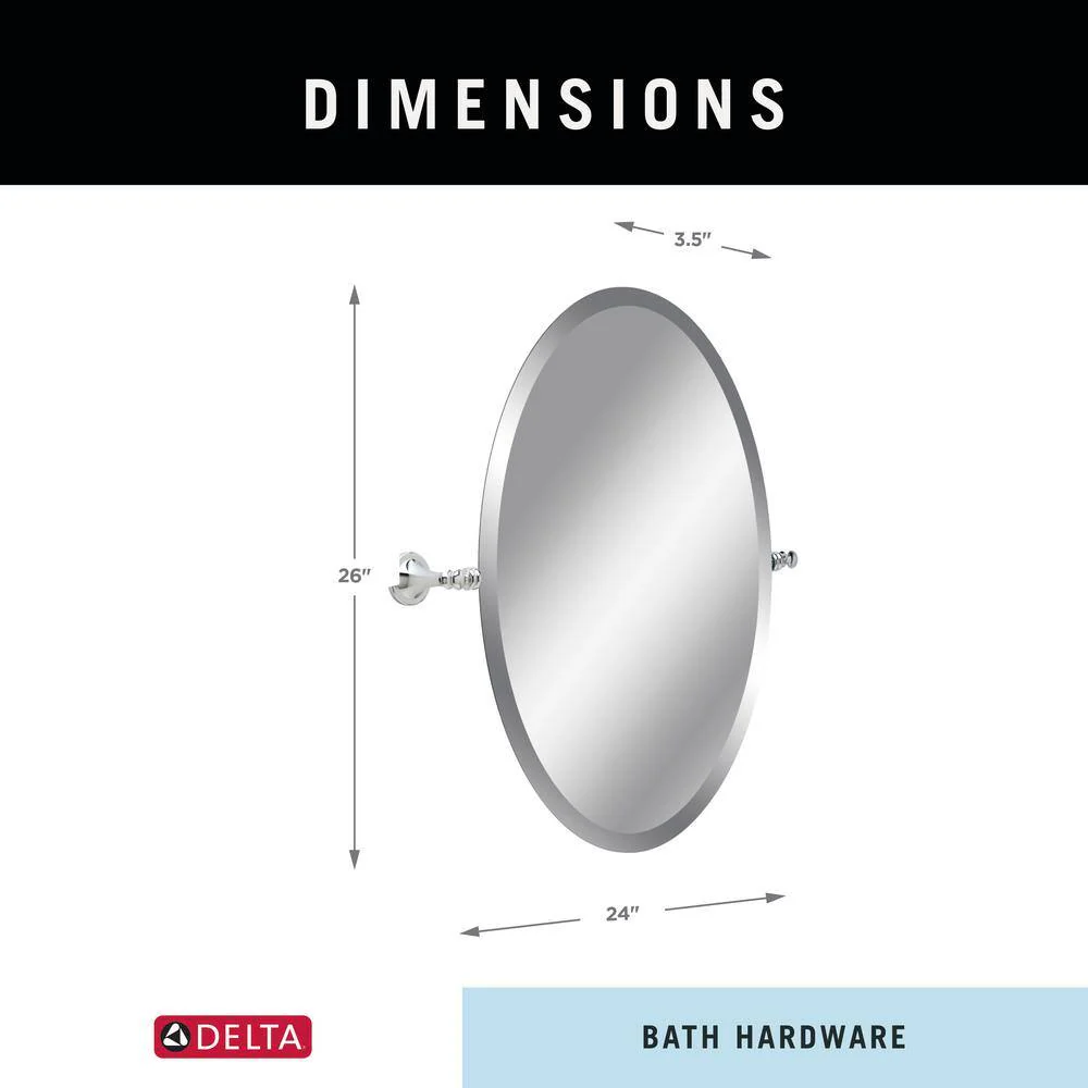 Delta Silverton 26 in. H x 22 in. W Frameless Oval Wall Bathroom Mirror with Pivot Brackets in Polished Chrome - Image 7