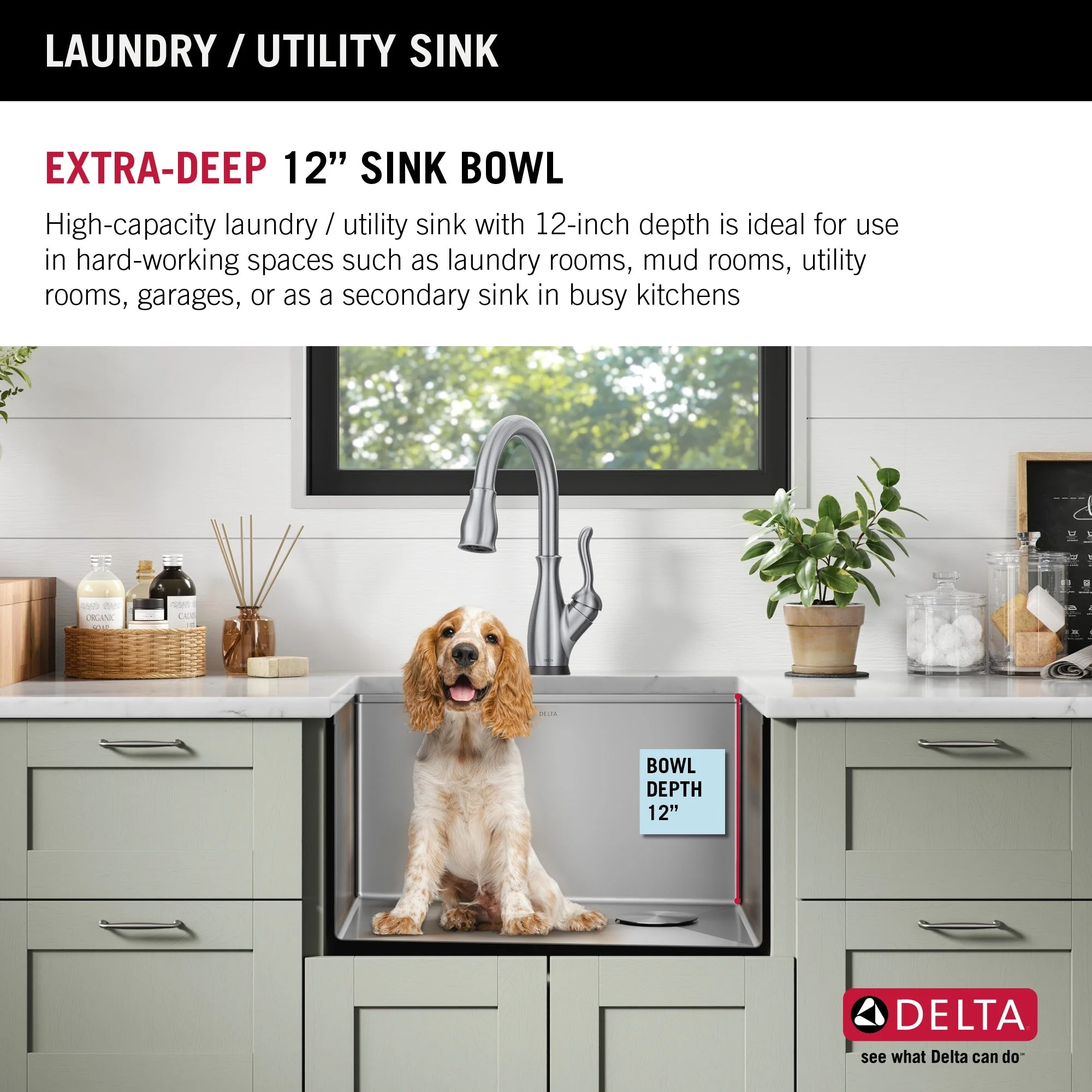 Delta Stainless Steel Undermount Laundry Sink with Drain - Image 4