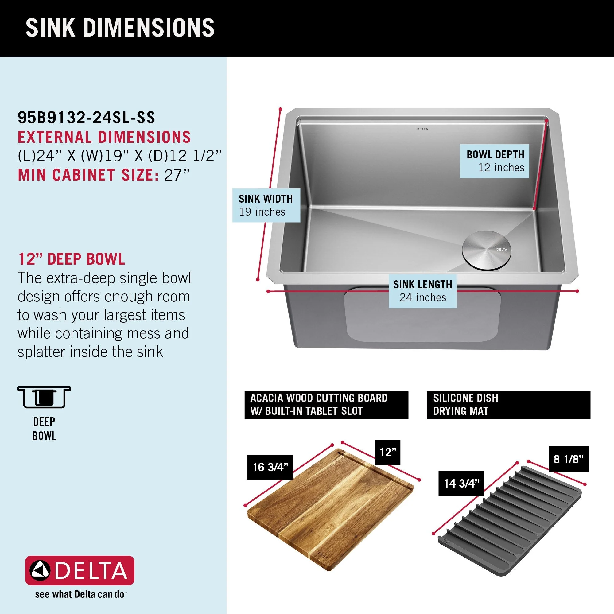 Delta Stainless Steel Undermount Laundry Sink with Drain - Image 7