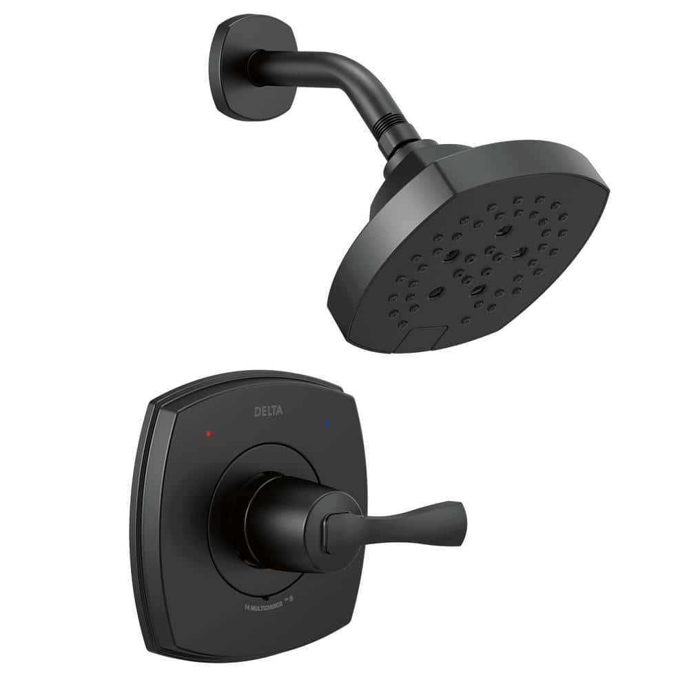 Delta Stryke Matte Black 1-Handle Shower Faucet Trim Kit, H2Okinetic, Valve Not Included