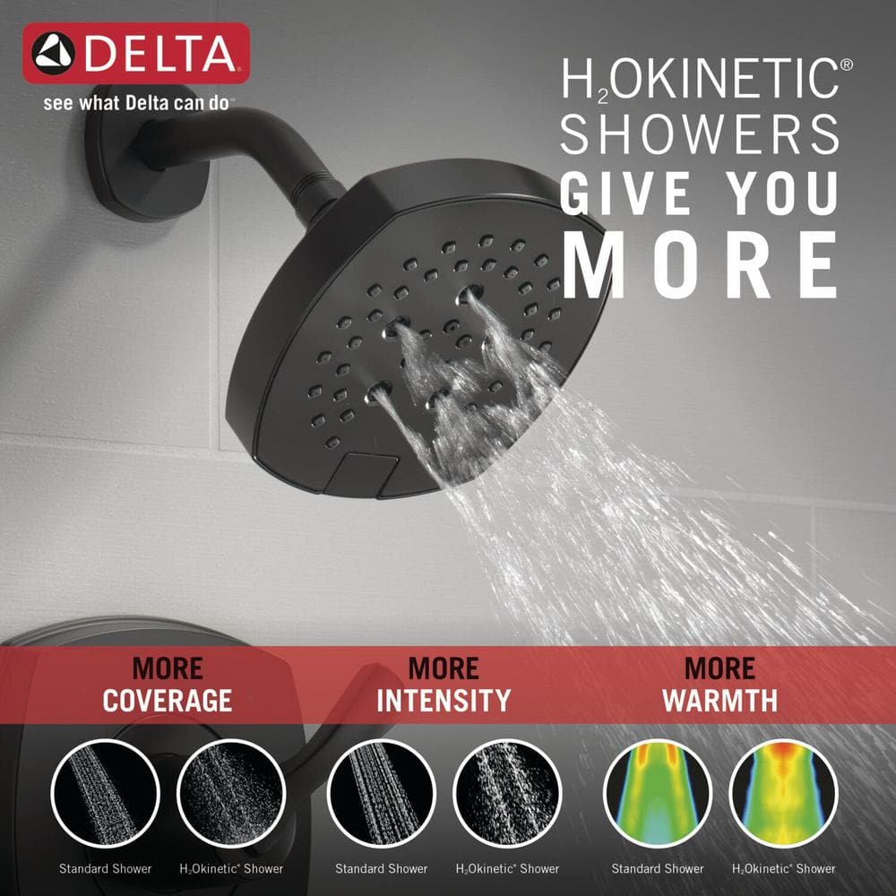 Delta Stryke Matte Black 1-Handle Shower Faucet Trim Kit, H2Okinetic, Valve Not Included - Image 5